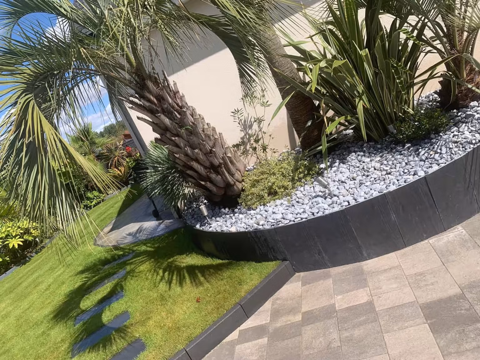 Massif arrondi & palmiers décoratifs